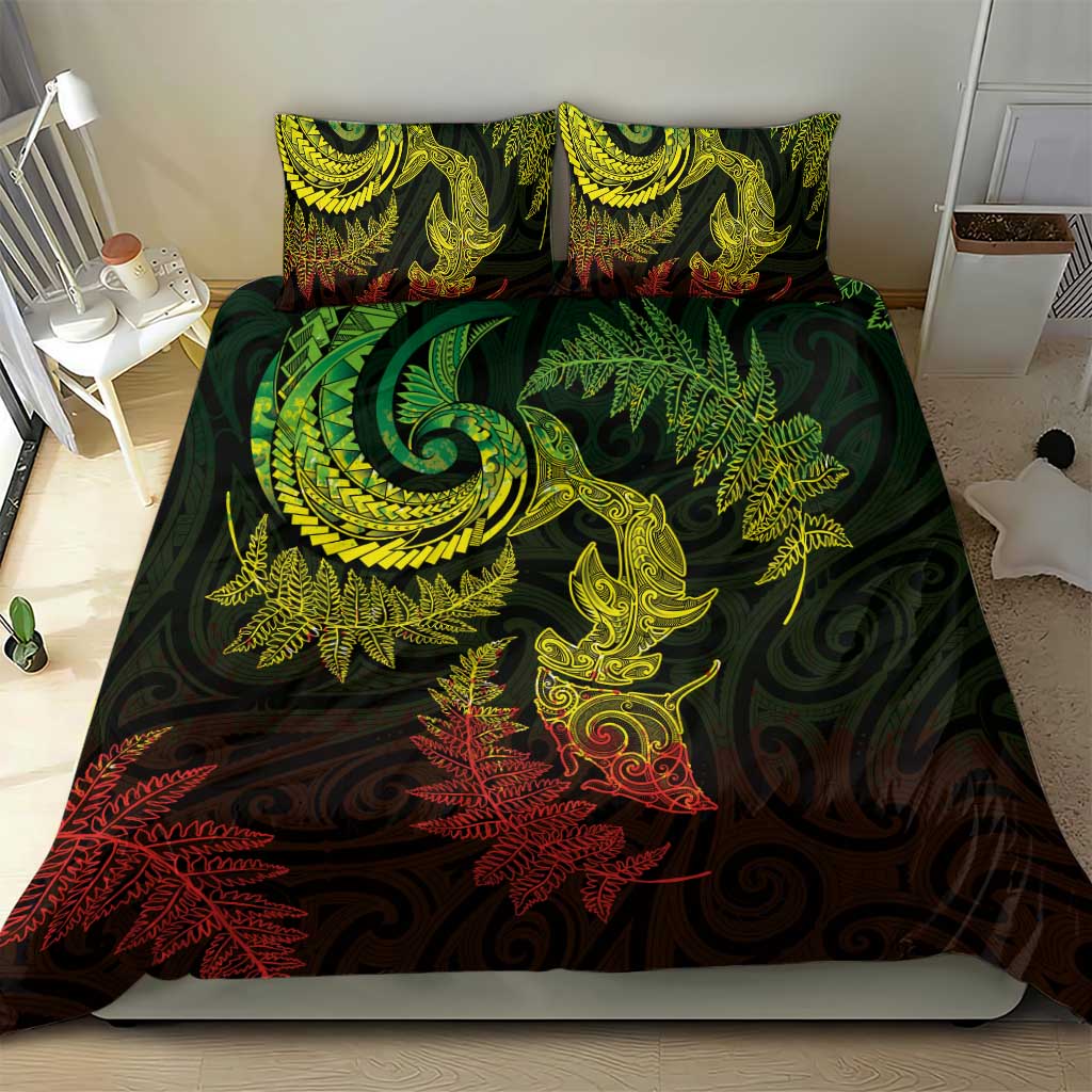 New Zealand Sea Animals with Maori Tribal Tattoo Bedding Set Shark Manta Ray with Silver Fern Reggae LT03 - Polynesian Pride