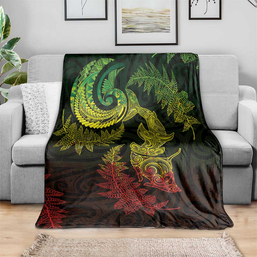 New Zealand Sea Animals with Maori Tribal Tattoo Blanket Shark Manta Ray with Silver Fern Reggae LT03 - Polynesian Pride