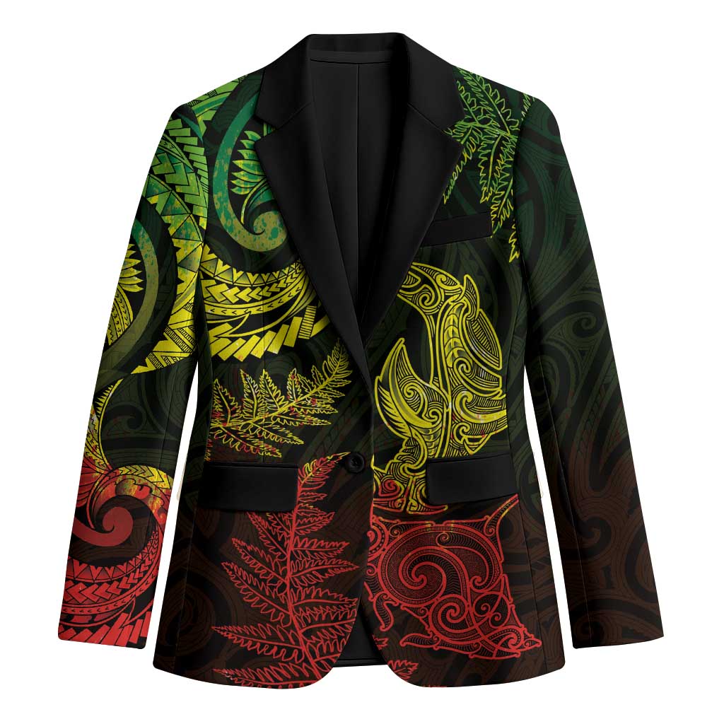 New Zealand Sea Animals with Maori Tribal Tattoo Blazer Shark Manta Ray with Silver Fern Reggae