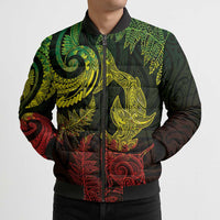 New Zealand Sea Animals with Maori Tribal Tattoo Bomber Puffer Jacket Shark Manta Ray with Silver Fern Reggae LT03 - Polynesian Pride