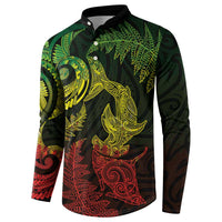 New Zealand Sea Animals with Maori Tribal Tattoo Button Sweatshirt Shark Manta Ray with Silver Fern Reggae LT03 - Polynesian Pride