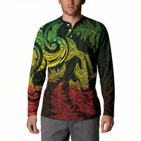 New Zealand Sea Animals with Maori Tribal Tattoo Button Sweatshirt Shark Manta Ray with Silver Fern Reggae LT03 - Polynesian Pride