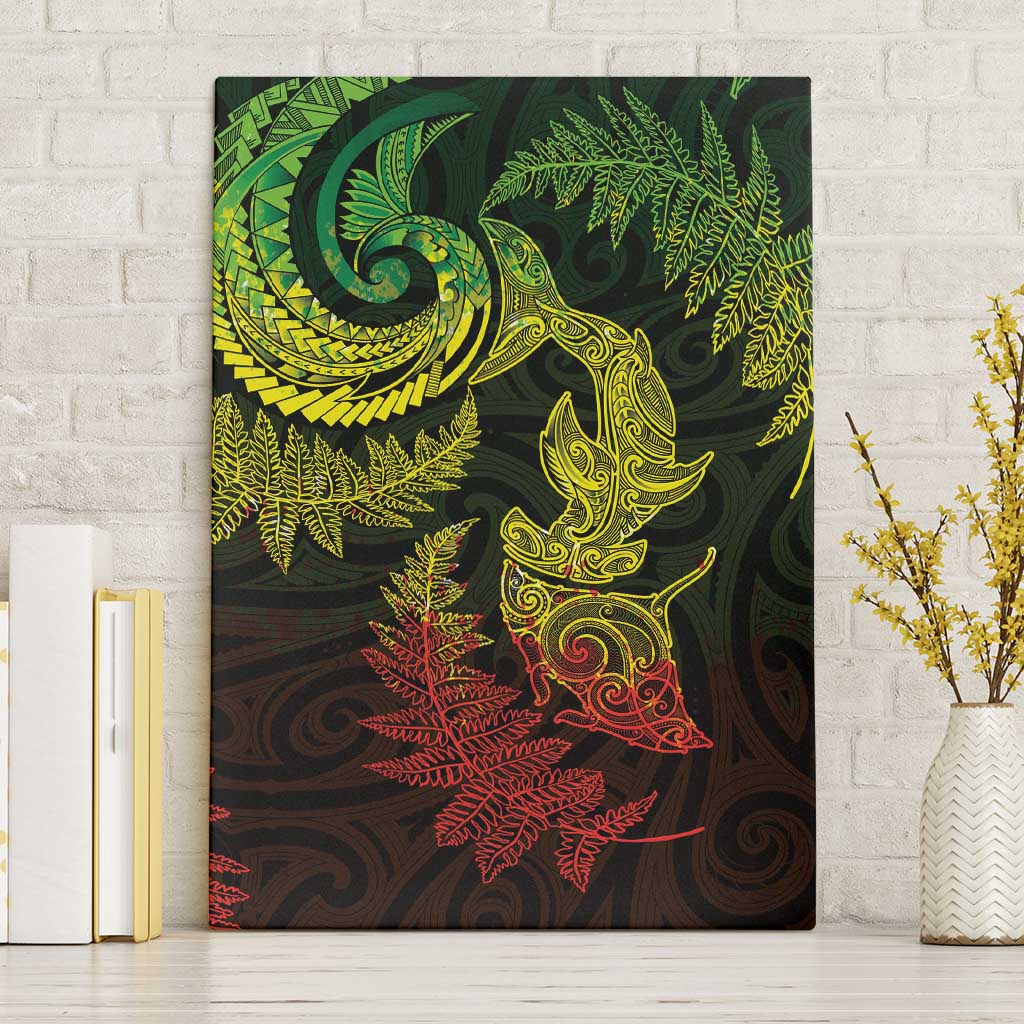 New Zealand Sea Animals with Maori Tribal Tattoo Canvas Wall Art Shark Manta Ray with Silver Fern Reggae LT03 Without Frame Reggae - Polynesian Pride