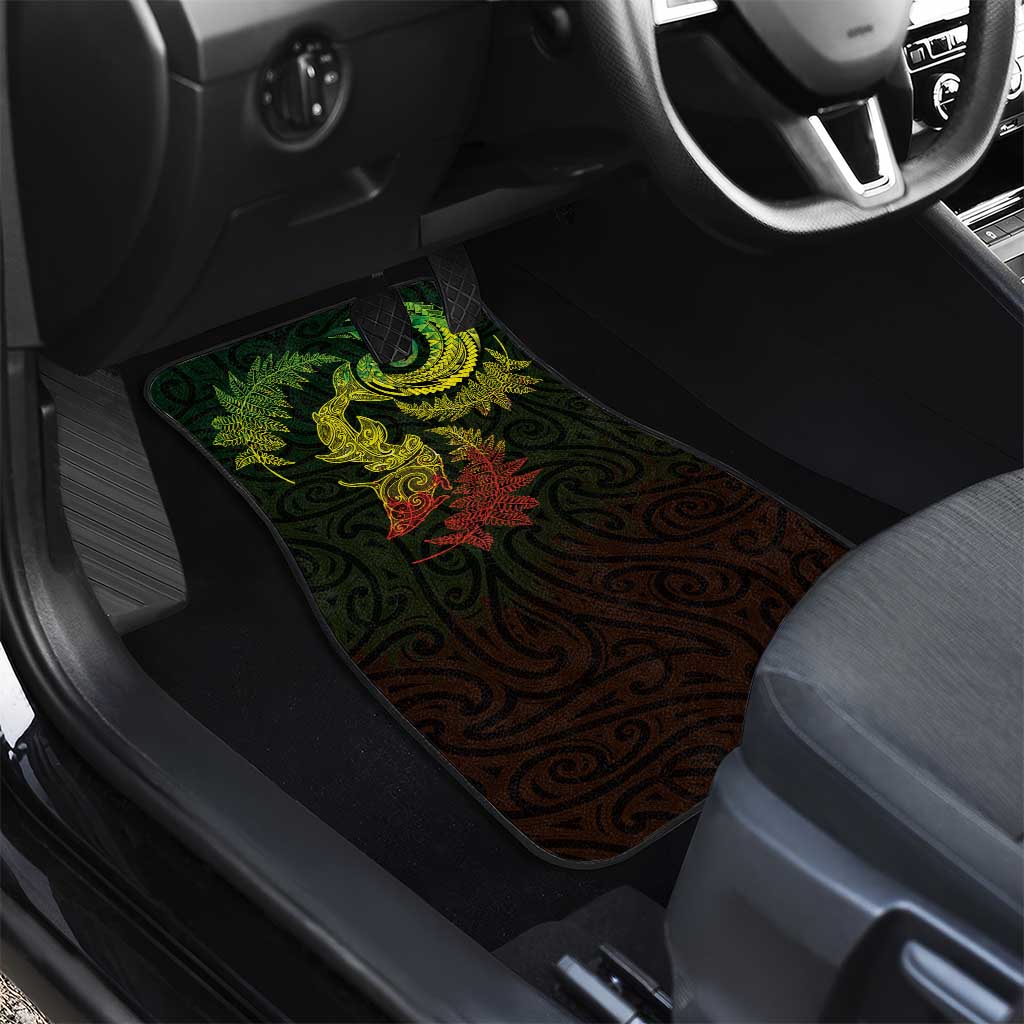 New Zealand Sea Animals with Maori Tribal Tattoo Car Mats Shark Manta Ray with Silver Fern Reggae LT03 - Polynesian Pride