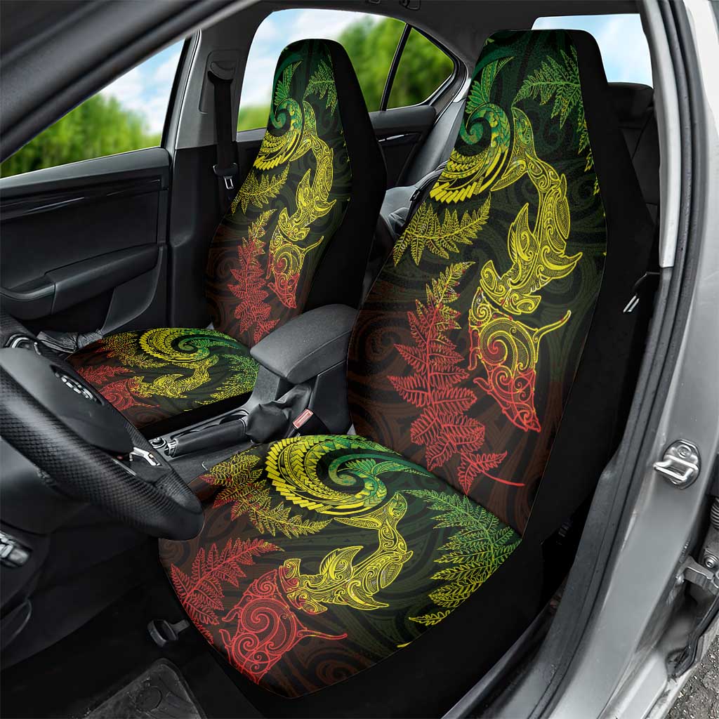 New Zealand Sea Animals with Maori Tribal Tattoo Car Seat Cover Shark Manta Ray with Silver Fern Reggae LT03 - Polynesian Pride