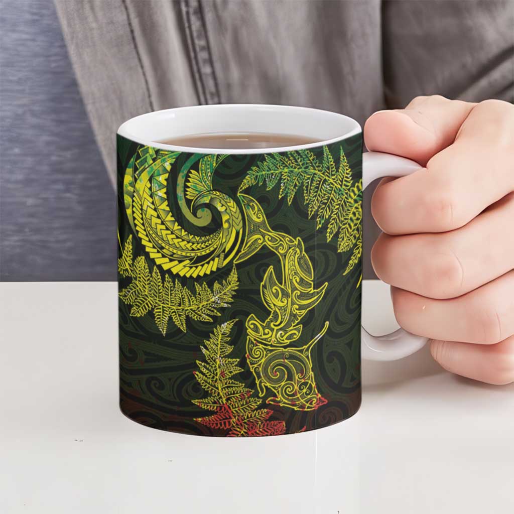 New Zealand Sea Animals with Maori Tribal Tattoo Ceramic Mug Shark Manta Ray with Silver Fern Reggae LT03 - Polynesian Pride