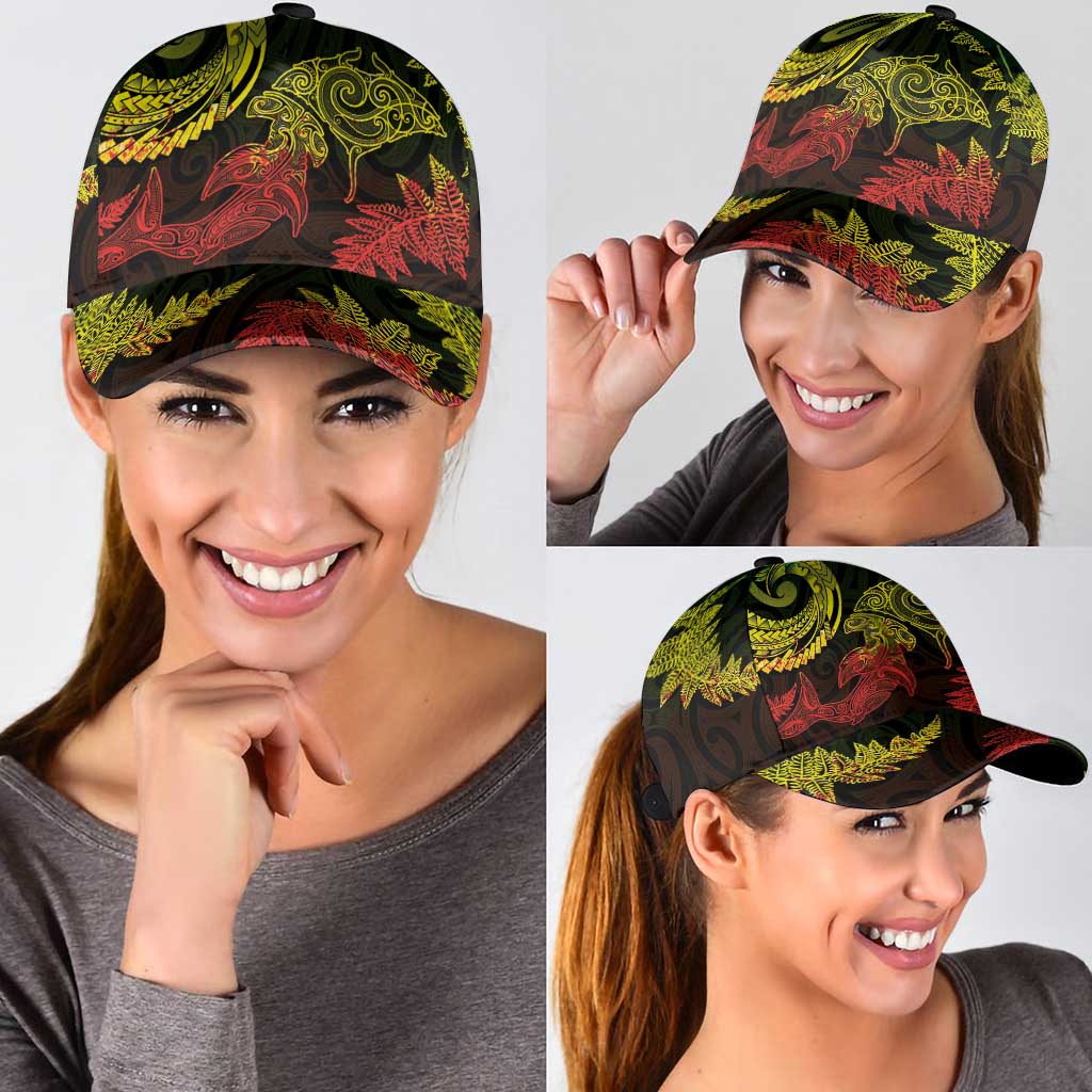 New Zealand Sea Animals with Maori Tribal Tattoo Classic Cap Shark Manta Ray with Silver Fern Reggae LT03 - Polynesian Pride