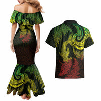 New Zealand Sea Animals with Maori Tribal Tattoo Couples Matching Mermaid Dress and Hawaiian Shirt Shark Manta Ray with Silver Fern Reggae LT03 - Polynesian Pride