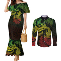 New Zealand Sea Animals with Maori Tribal Tattoo Couples Matching Mermaid Dress and Long Sleeve Button Shirt Shark Manta Ray with Silver Fern Reggae LT03 Reggae - Polynesian Pride