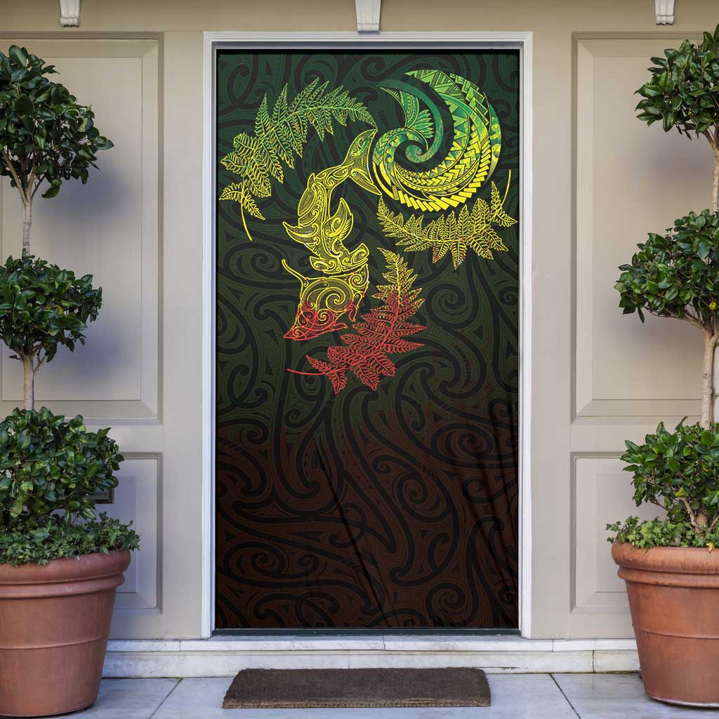 New Zealand Sea Animals with Maori Tribal Tattoo Door Cover Shark Manta Ray with Silver Fern Reggae LT03 Reggae - Polynesian Pride