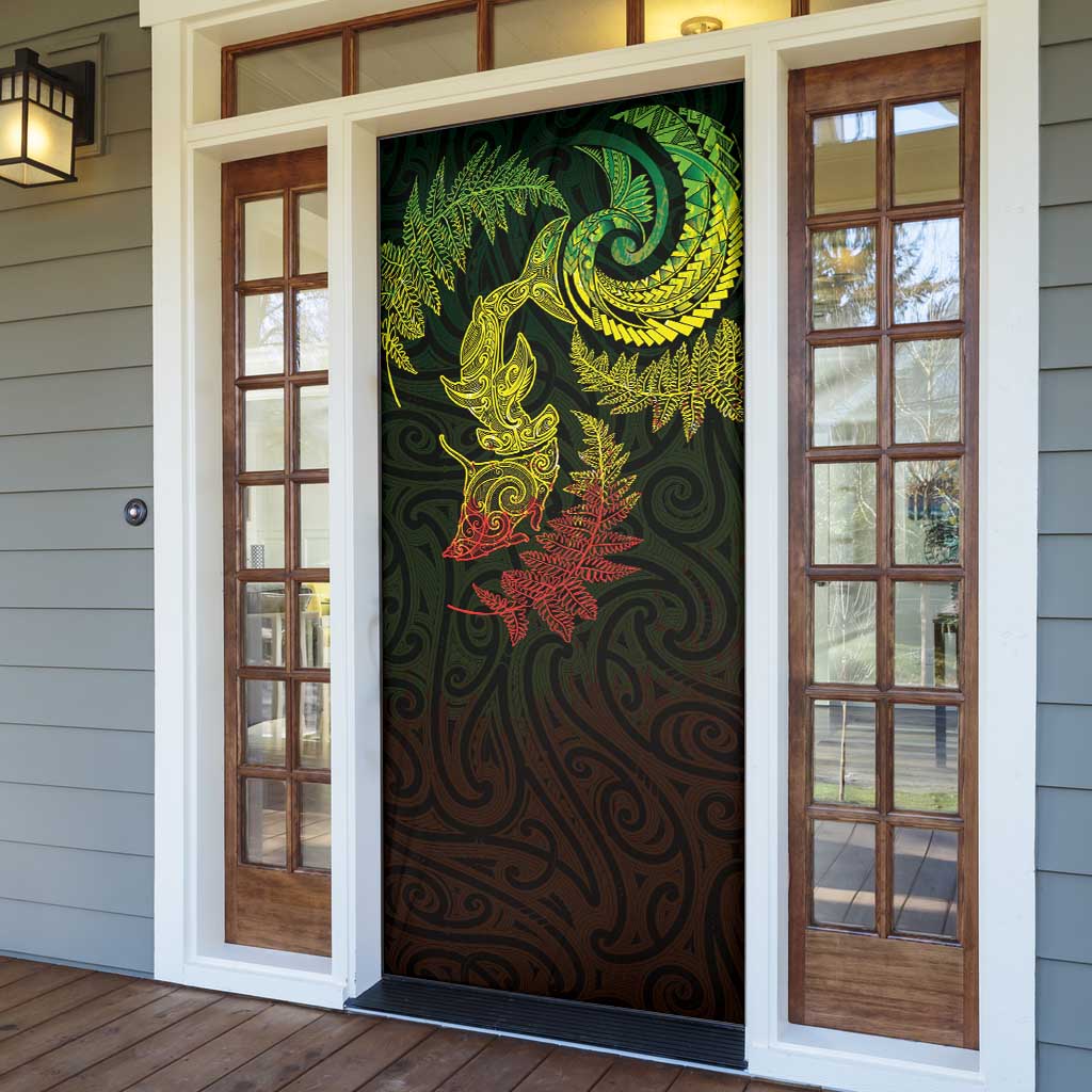 New Zealand Sea Animals with Maori Tribal Tattoo Door Cover Shark Manta Ray with Silver Fern Reggae LT03 - Polynesian Pride