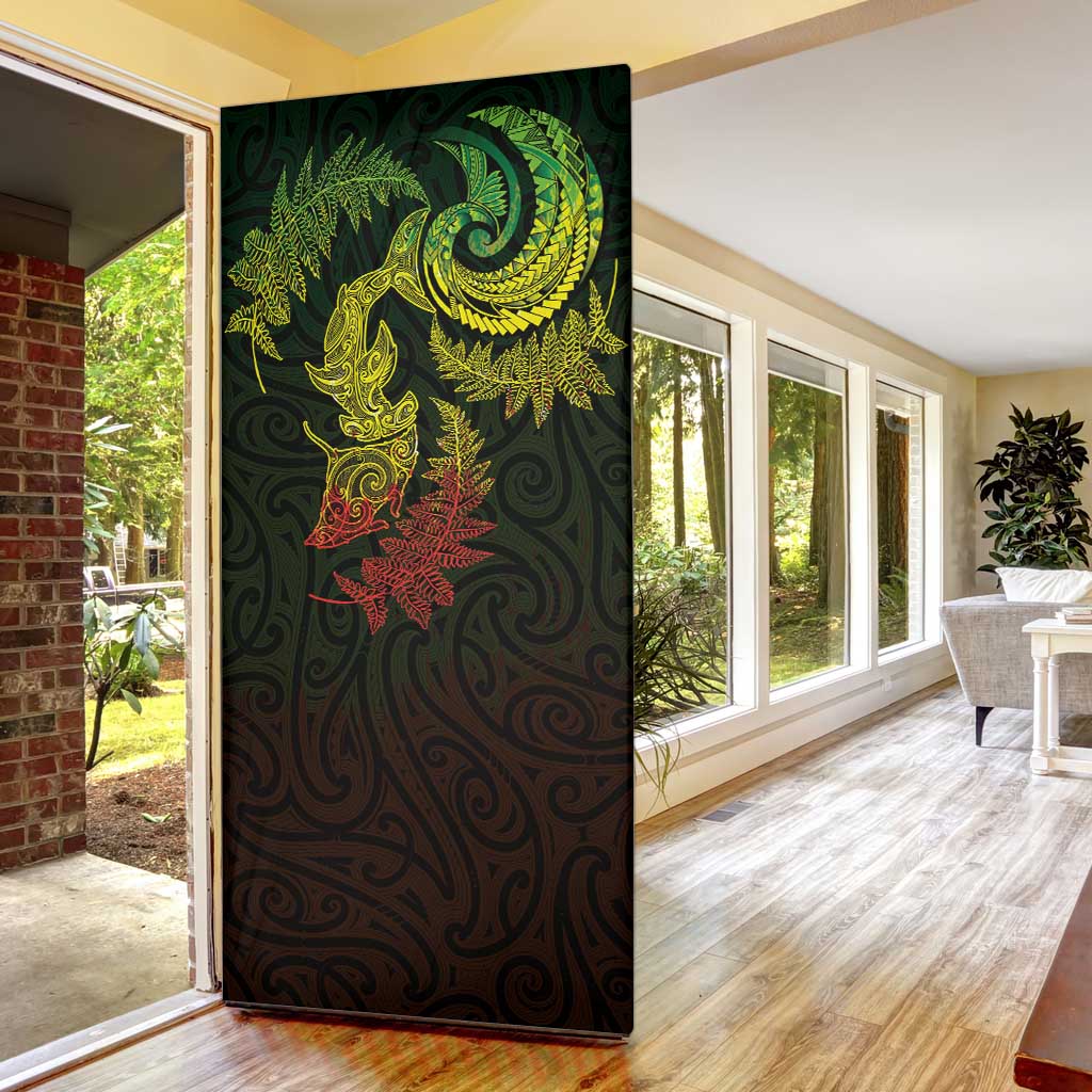 New Zealand Sea Animals with Maori Tribal Tattoo Door Cover Shark Manta Ray with Silver Fern Reggae LT03 - Polynesian Pride