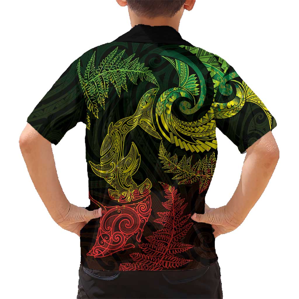 New Zealand Sea Animals with Maori Tribal Tattoo Family Matching Mermaid Dress and Hawaiian Shirt Shark Manta Ray with Silver Fern Reggae LT03 - Polynesian Pride