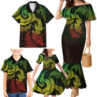 New Zealand Sea Animals with Maori Tribal Tattoo Family Matching Mermaid Dress and Hawaiian Shirt Shark Manta Ray with Silver Fern Reggae LT03 - Polynesian Pride