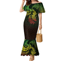 New Zealand Sea Animals with Maori Tribal Tattoo Family Matching Mermaid Dress and Hawaiian Shirt Shark Manta Ray with Silver Fern Reggae LT03 Mom's Dress Reggae - Polynesian Pride