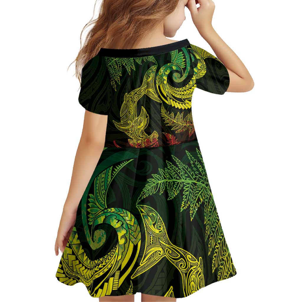 New Zealand Sea Animals with Maori Tribal Tattoo Family Matching Puletasi and Hawaiian Shirt Shark Manta Ray with Silver Fern Reggae LT03 - Polynesian Pride