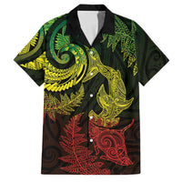New Zealand Sea Animals with Maori Tribal Tattoo Family Matching Puletasi and Hawaiian Shirt Shark Manta Ray with Silver Fern Reggae LT03 Dad's Shirt - Short Sleeve Reggae - Polynesian Pride