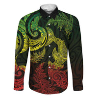 New Zealand Sea Animals with Maori Tribal Tattoo Family Matching Summer Maxi Dress and Hawaiian Shirt Shark Manta Ray with Silver Fern Reggae LT03 Dad's Shirt - Long Sleeve Reggae - Polynesian Pride