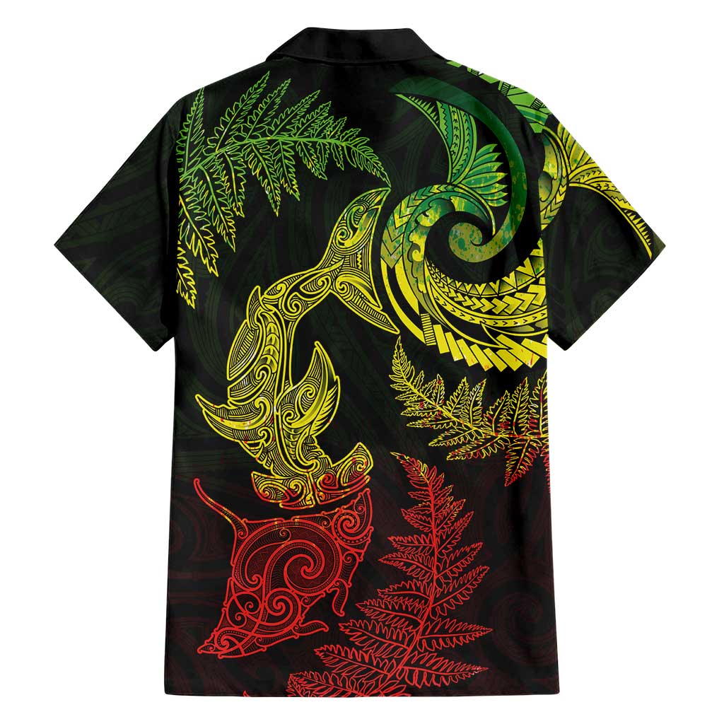 New Zealand Sea Animals with Maori Tribal Tattoo Hawaiian Shirt Shark Manta Ray with Silver Fern Reggae LT03 - Polynesian Pride