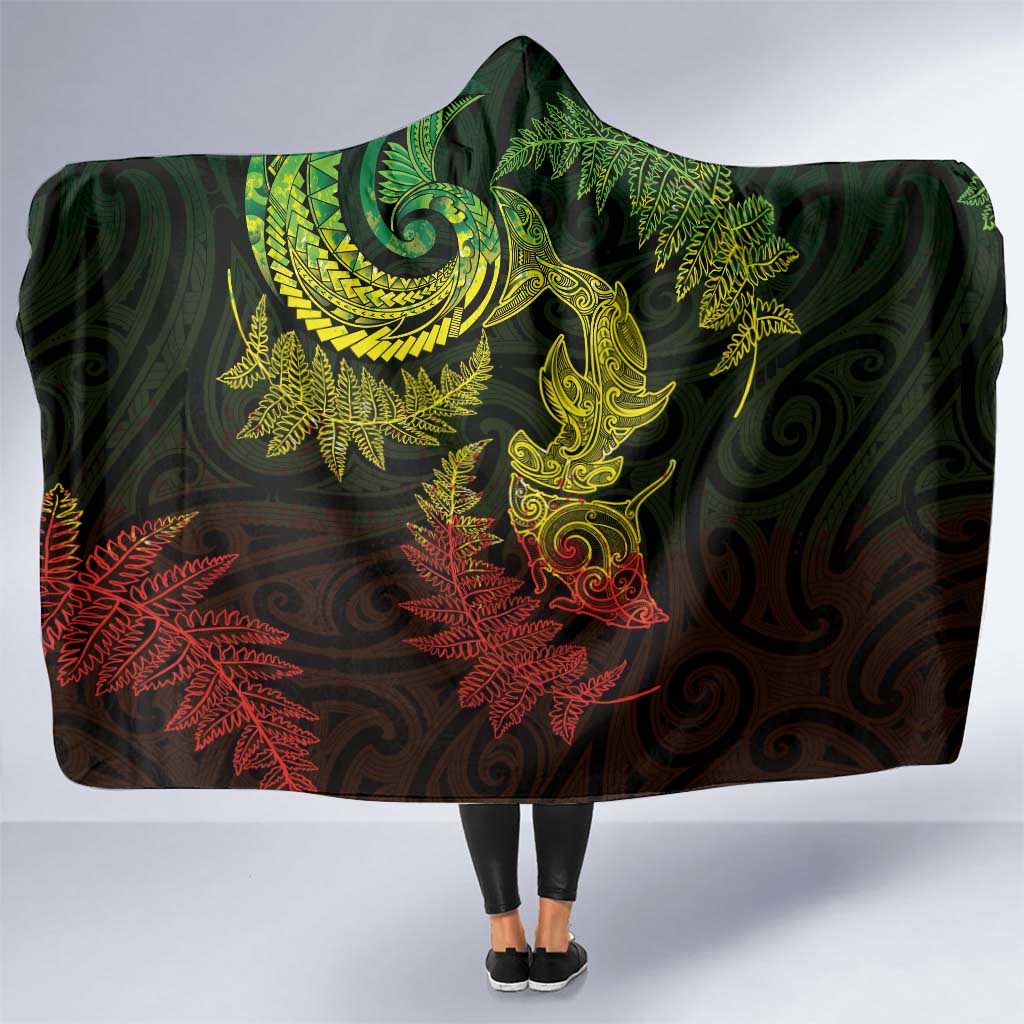 New Zealand Sea Animals with Maori Tribal Tattoo Hooded Blanket Shark Manta Ray with Silver Fern Reggae LT03 One Size Reggae - Polynesian Pride