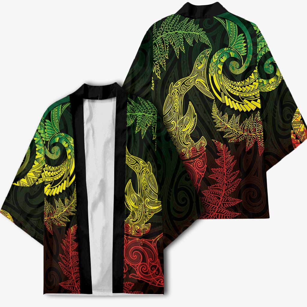New Zealand Sea Animals with Maori Tribal Tattoo Kimono Shark Manta Ray with Silver Fern Reggae LT03 - Polynesian Pride