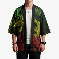 New Zealand Sea Animals with Maori Tribal Tattoo Kimono Shark Manta Ray with Silver Fern Reggae LT03 - Polynesian Pride