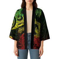 New Zealand Sea Animals with Maori Tribal Tattoo Kimono Shark Manta Ray with Silver Fern Reggae LT03 - Polynesian Pride