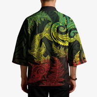 New Zealand Sea Animals with Maori Tribal Tattoo Kimono Shark Manta Ray with Silver Fern Reggae LT03 - Polynesian Pride
