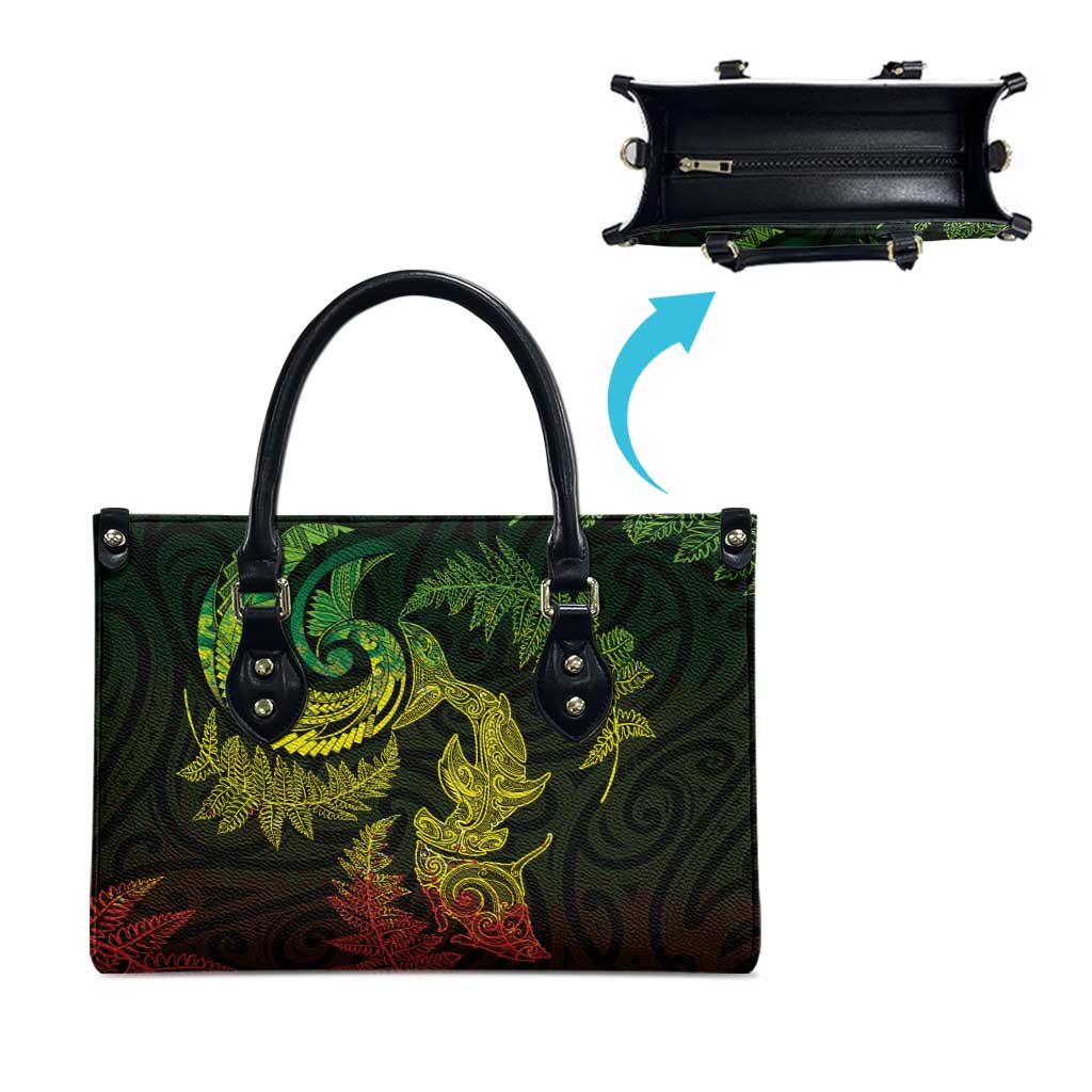 New Zealand Sea Animals with Maori Tribal Tattoo Leather Bag Shark Manta Ray with Silver Fern Reggae LT03 - Polynesian Pride
