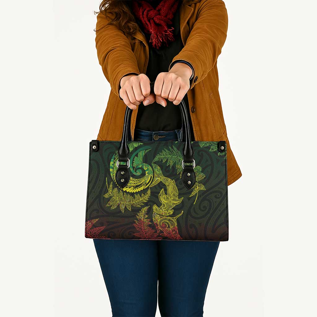 New Zealand Sea Animals with Maori Tribal Tattoo Leather Bag Shark Manta Ray with Silver Fern Reggae LT03 - Polynesian Pride