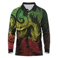 New Zealand Sea Animals with Maori Tribal Tattoo Long Sleeve Polo Shirt Shark Manta Ray with Silver Fern Reggae LT03 Reggae - Polynesian Pride