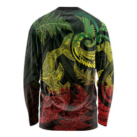 New Zealand Sea Animals with Maori Tribal Tattoo Long Sleeve Shirt Shark Manta Ray with Silver Fern Reggae LT03 - Polynesian Pride
