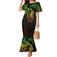 New Zealand Sea Animals with Maori Tribal Tattoo Mermaid Dress Shark Manta Ray with Silver Fern Reggae LT03 Women Reggae - Polynesian Pride