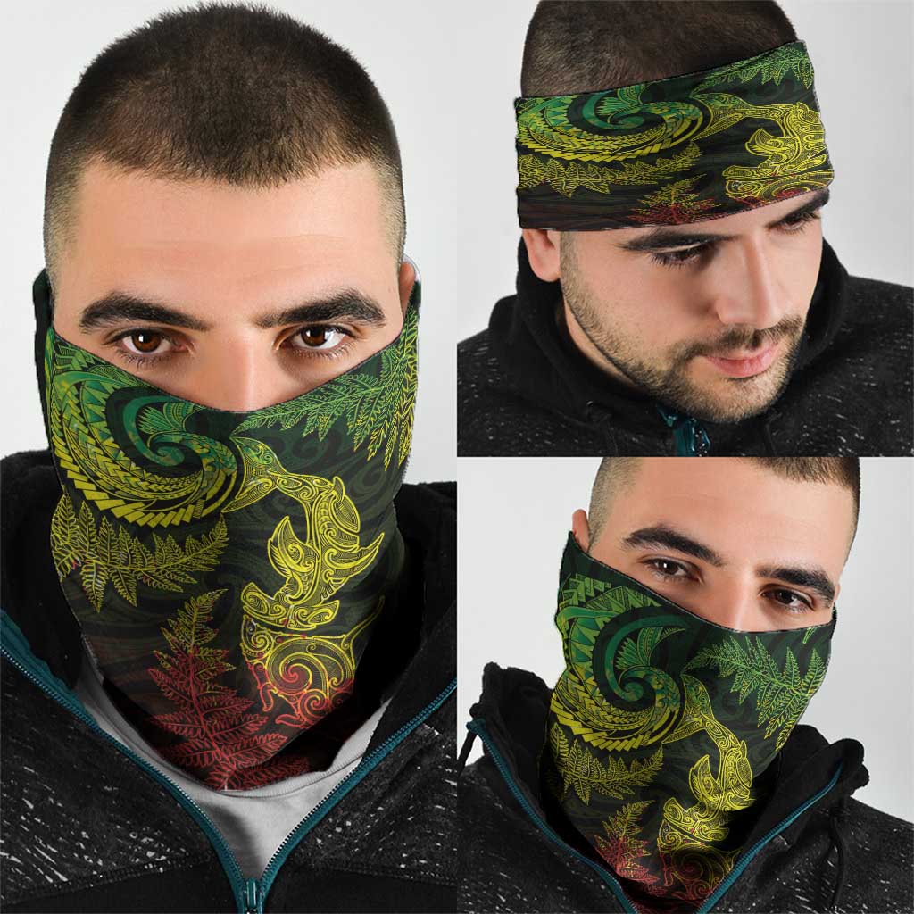 New Zealand Sea Animals with Maori Tribal Tattoo Neck Gaiter Shark Manta Ray with Silver Fern Reggae LT03 - Polynesian Pride