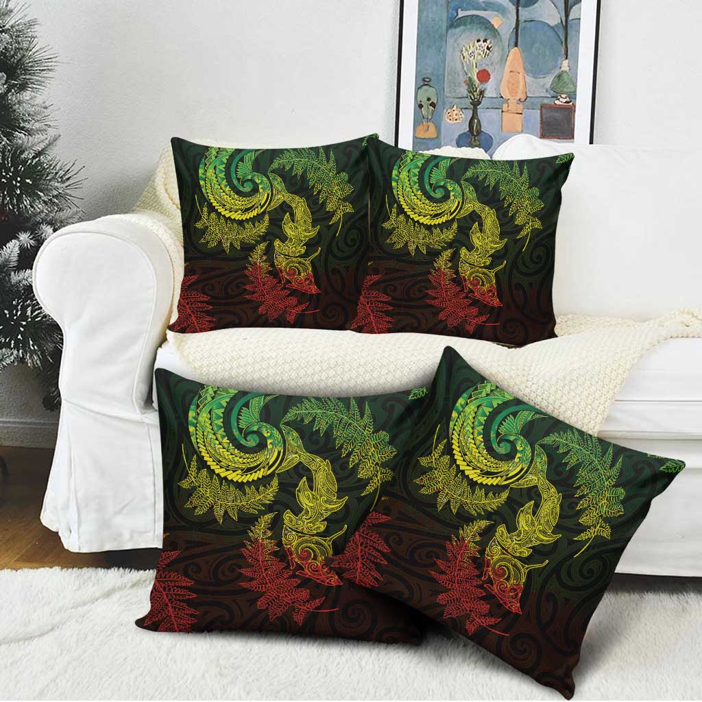 New Zealand Sea Animals with Maori Tribal Tattoo Pillow Cover Shark Manta Ray with Silver Fern Reggae LT03 - Polynesian Pride