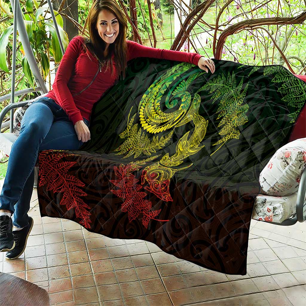 New Zealand Sea Animals with Maori Tribal Tattoo Quilt Shark Manta Ray with Silver Fern Reggae LT03 - Polynesian Pride