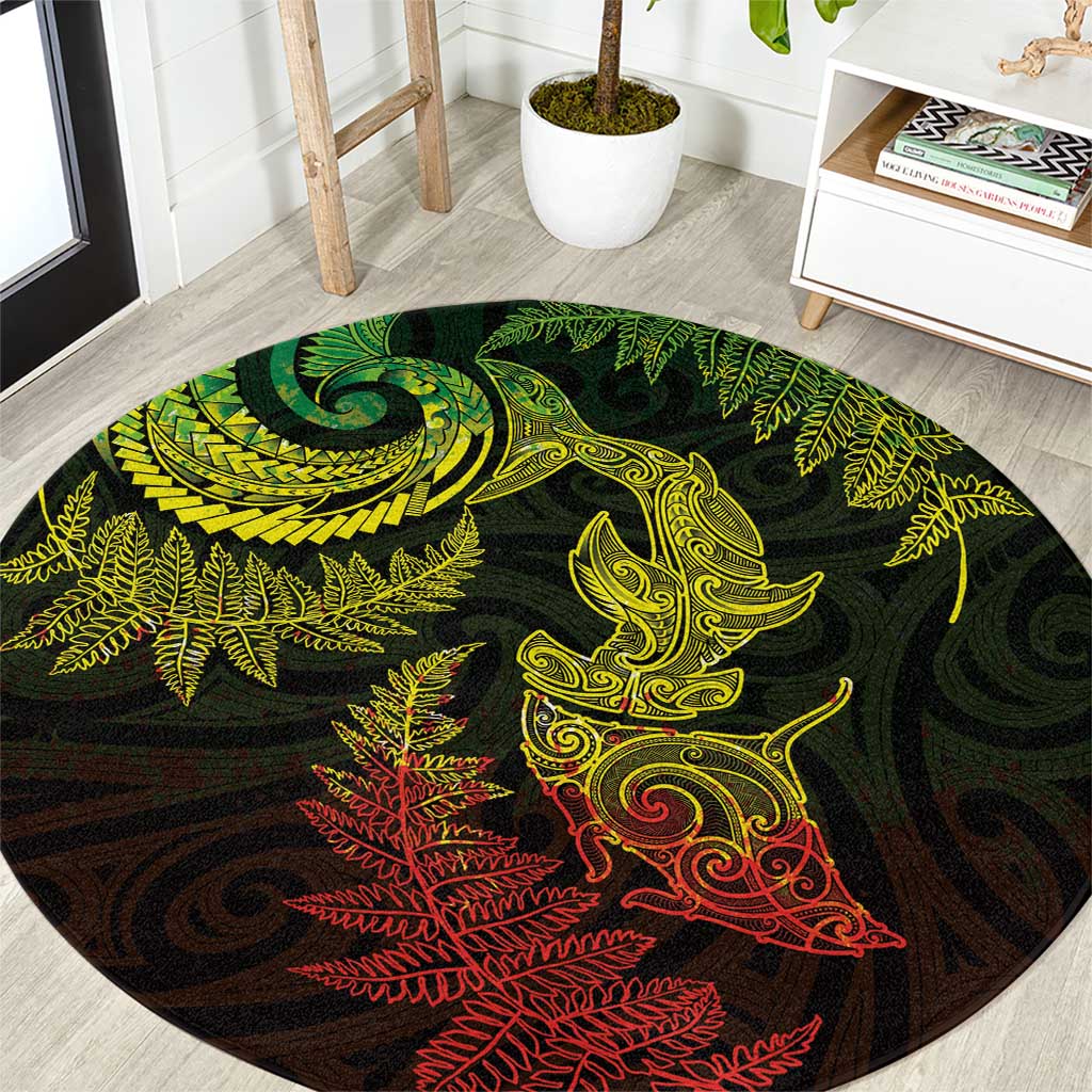New Zealand Sea Animals with Maori Tribal Tattoo Round Carpet Shark Manta Ray with Silver Fern Reggae LT03 Reggae - Polynesian Pride