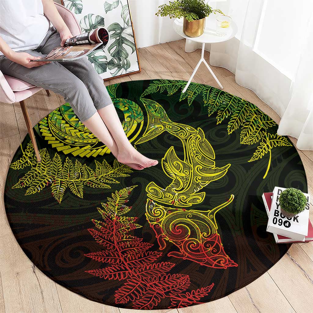 New Zealand Sea Animals with Maori Tribal Tattoo Round Carpet Shark Manta Ray with Silver Fern Reggae LT03 - Polynesian Pride