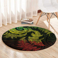 New Zealand Sea Animals with Maori Tribal Tattoo Round Carpet Shark Manta Ray with Silver Fern Reggae LT03 - Polynesian Pride