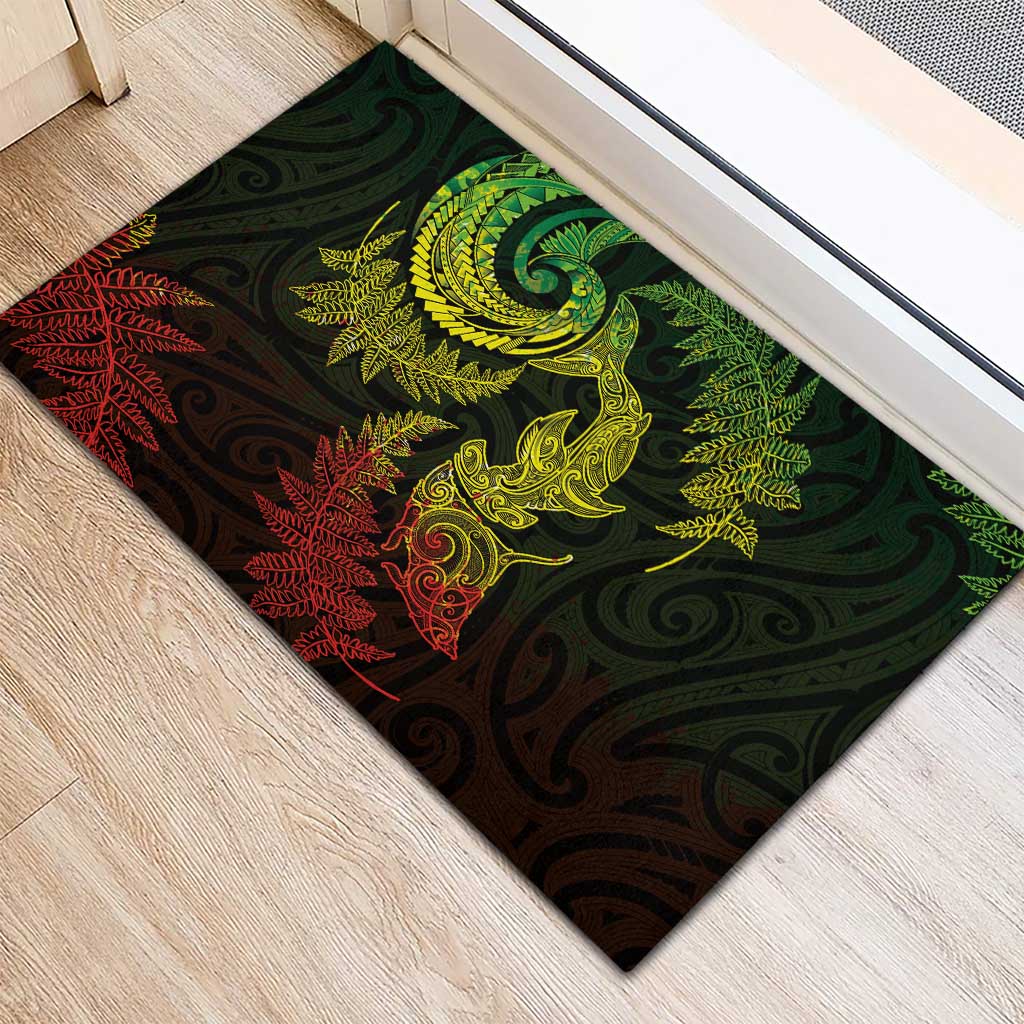 New Zealand Sea Animals with Maori Tribal Tattoo Rubber Doormat Shark Manta Ray with Silver Fern Reggae LT03 - Polynesian Pride
