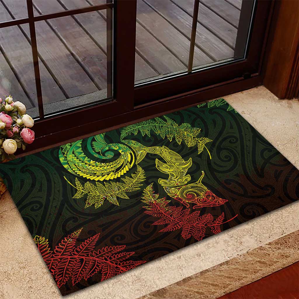 New Zealand Sea Animals with Maori Tribal Tattoo Rubber Doormat Shark Manta Ray with Silver Fern Reggae LT03 - Polynesian Pride