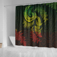 New Zealand Sea Animals with Maori Tribal Tattoo Shower Curtain Shark Manta Ray with Silver Fern Reggae LT03 - Polynesian Pride