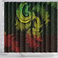 New Zealand Sea Animals with Maori Tribal Tattoo Shower Curtain Shark Manta Ray with Silver Fern Reggae LT03 - Polynesian Pride