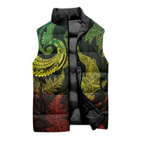 New Zealand Sea Animals with Maori Tribal Tattoo Sleeveless Puffer Jacket Shark Manta Ray with Silver Fern Reggae LT03 - Polynesian Pride