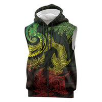 New Zealand Sea Animals with Maori Tribal Tattoo Sleeveless Zip Hoodie Shark Manta Ray with Silver Fern Reggae LT03 Reggae - Polynesian Pride