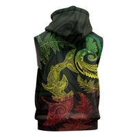 New Zealand Sea Animals with Maori Tribal Tattoo Sleeveless Zip Hoodie Shark Manta Ray with Silver Fern Reggae LT03 - Polynesian Pride