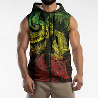 New Zealand Sea Animals with Maori Tribal Tattoo Sleeveless Zip Hoodie Shark Manta Ray with Silver Fern Reggae LT03 - Polynesian Pride