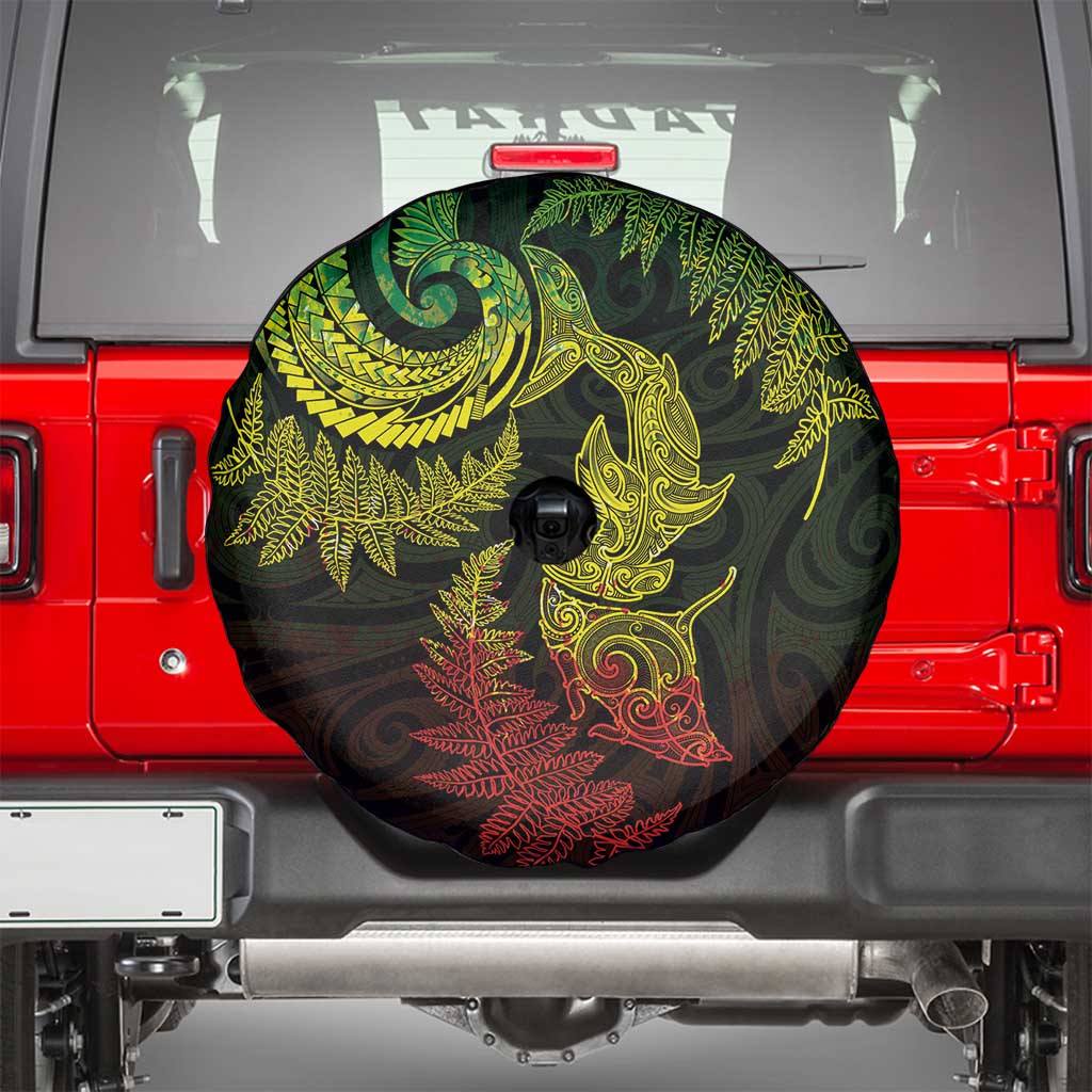 New Zealand Sea Animals with Maori Tribal Tattoo Spare Tire Cover Shark Manta Ray with Silver Fern Reggae LT03 - Polynesian Pride