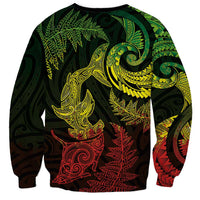 New Zealand Sea Animals with Maori Tribal Tattoo Sweatshirt Shark Manta Ray with Silver Fern Reggae LT03 - Polynesian Pride