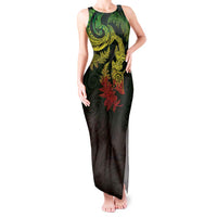 New Zealand Sea Animals with Maori Tribal Tattoo Tank Maxi Dress Shark Manta Ray with Silver Fern Reggae LT03 Women Reggae - Polynesian Pride